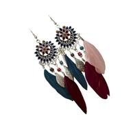 QUXVUIS Pendientes de plumas de borla girasol Bohemio Gota larga Cuelga Exquisito Misterioso Atractivo Manual Colgantes oreja, color mezclado