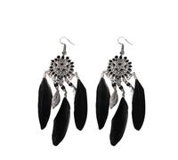QUXVUIS Pendientes de plumas de borla girasol Bohemio Gota larga Cuelga Exquisito Misterioso Atractivo Manual Colgantes oreja, negro