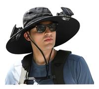 QUXVUIS Sombrero de Pescador con Ventiladores de refrigeración Solar para una protección Solar eficaz y se Puede aplicar Durante 8 a 16 Horas. También se Puede, Negro