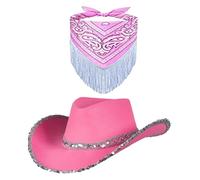 QUXVUIS Sombrero de vaquero con bandana con flecos, sombrero de jazz, vaquero para mujeres, hombres, adultos y niñas, accesorio esencial para fiestas de cumpleaños, ala ancha,