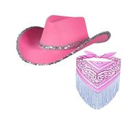 QUXVUIS Sombrero de vaquero, estilo occidental, accesorios para exteriores, sombrero de lentejuelas con pañuelo con flecos, presentaciones de baile y mucho más. También es un
