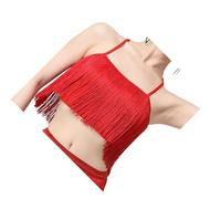 QUXVUIS Top corto de baile latino Mujer Danza latina Halter Top Rendimiento Festival Trajes Trajes Ropa de vientre indio Cómodo Versátil De moda Poliéster, Rojo, METRO