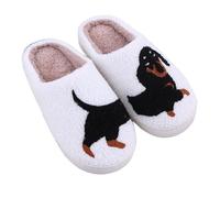 QuyiFa Pantuflas de perro salchicha para mujer, pantuflas de perro para mujer y hombre, lindas pantuflas de animales, pantuflas de felpa suave para casa (A02,38-39)