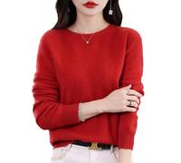 QuyiFa Suéteres de Cachemira para Mujer, jerséis de Cachemira, suéter de Lana Merino para Mujer, suéter de Punto Ligero (Rojo,S)