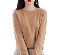 QuyiFa Suéteres de Cachemira para Mujer, jerséis de Cachemira, suéter de Lana Merino para Mujer, suéter de Punto Ligero (Oro,L)
