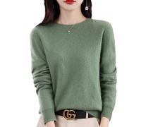 QuyiFa Suéteres de Cachemira para Mujer, jerséis de Cachemira, suéter de Lana Merino para Mujer, suéter de Punto Ligero (Verde Oscuro,XL)