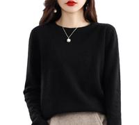 QuyiFa Suéteres de Cachemira para Mujer, jerséis de Cachemira, suéter de Lana Merino para Mujer, suéter de Punto Ligero (Negro,M)