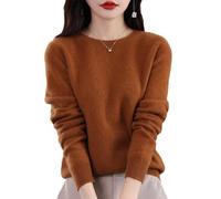 QuyiFa Suéteres de Cachemira para Mujer, jerséis de Cachemira, suéter de Lana Merino para Mujer, suéter de Punto Ligero (Color Caramelo,XL)