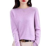 QuyiFa Suéteres de Cachemira para Mujer, jerséis de Cachemira, suéter de Lana Merino para Mujer, suéter de Punto Ligero (Violeta Claro,L)