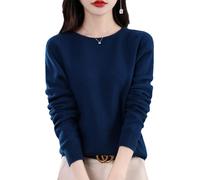 QuyiFa Suéteres de Cachemira para Mujer, jerséis de Cachemira, suéter de Lana Merino para Mujer, suéter de Punto Ligero (Azul Oscuro,XXL)