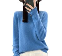 QuyiFa Suéteres de Cachemira para Mujer, jerséis de Cachemira, suéter de Lana Merino para Mujer, suéter de Punto Ligero (Azul,L)