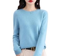 QuyiFa Suéteres de Cachemira para Mujer, jerséis de Cachemira, suéter de Lana Merino para Mujer, suéter de Punto Ligero (Azul Claro,L)