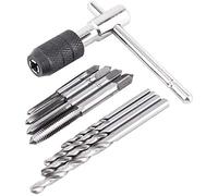 Quystetes 9 Piezas Juego de Herramientas de Llave de SujecióN de Trinquete con Manejar en T Ajustable con Grifo de Rosca MéTrica de Rosca M3-M6 y Broca Helicoidal de 2.5-5.0 Mm