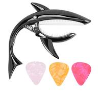 Quystetes Cejilla de Guitarra de TiburóN Cejilla de AleacióN de Zinc para Guitarras AcúSticas EléCtricas CláSicas y Cejilla de Ukelele Bajo con PúA, Negro