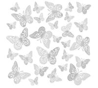 Quystetes Decoraciones de mariposas, 48 piezas, 3 estilos y 3 tamaños cada , decoración de pared y pasteles, accesorios de arte de pared 3D, color plateado