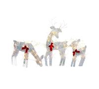 Quystetes Juego de 3 Decoraciones NavideñAs Iluminadas para Exteriores con Renos 2D, Trineo NavideñO Preiluminado de Rudolph y Santa con Luces