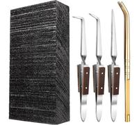 Quystetes Kit de 5 Piezas para Soldar Joyas. Incluye: 1 Bloque de Carbón para Soldar, 1 Pinza de Cobre y 3 Pinzas. Herramientas para Fundir Joyas.