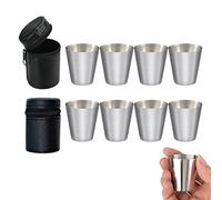 Quystetes Mini vaso de chupito de acero inoxidable pulido de 30 ml con bolsa de cubierta de cuero para el hogar, cocina, bar