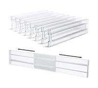 Quystetes Paquete de 8 separadores de cajones, ajustables de 3.2 pulgadas de alto, expandibles de 11 a 20.6 pulgadas, organizador de cajones de cocina, plástico transparente