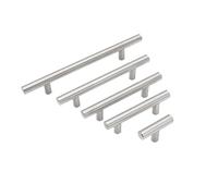 QVCTADPC Tiradores de acero inoxidable plateados huecos en forma de T de un solo agujero para armario, puerta, cajón, tiradores largos y redondos (longitud total 350 mm)