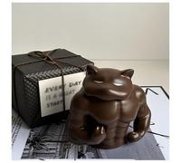 QVK Creative Dog Head Muscle Man Taza de café de cerámica 3D con tapa, embalaje exquisito, adecuada para café americano, té, café con leche (marrón)