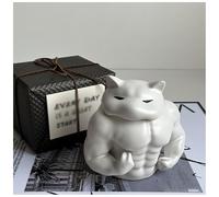 QVK Creative Dog Head Muscle Man Taza de café de cerámica 3D con tapa, embalaje exquisito, adecuada para café americano, té, latte (blanco)