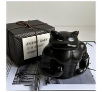 QVK Creative Dog Head Muscle Man Taza de café de cerámica 3D con tapa, embalaje exquisito, adecuada para café americano, té, latte (negro)