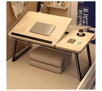 QVK Escritorio Plegable PequeñO para Computadora, con Ranuras para Tarjetas, Portavasos Y Cajones, Ideal para Acampar, Hacer Picnics Y Estudiar En Interiores Y Exteriores.-White Oak