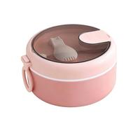 QVK Juego de tazón de ensalada de doble capa, incluye una cuchara de tenedor y tapa, es a prueba de fugas y hermético, tiene asas de estilo de oreja de doble cara-Pink