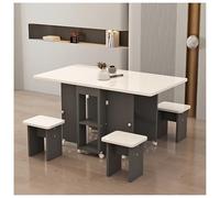 QVK Mesa De Comedor Plegable para 4-8 Personas con 12 Ruedas Y 4 Taburetes, Espacio De Almacenamiento De Doble Capa, Ideal para Cocina, Sala De Estar Y Comedor.-Gray
