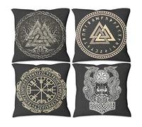 QVOOD Juego de 4 fundas de cojín de lino con diseño de runas vikingas, fundas de cojín decorativas para sofá, coche, dormitorio, decoración del hogar, color blanco, 45 x 45 cm
