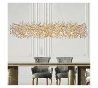 QWAXTRIW Lámpara de araña de Cristal Rectangular Larga Moderna para Comedor, Rama de Isla Dorada, Colgante nórdico Grande (luz Que Cambia de 3 Colores, Largo 1000mm)