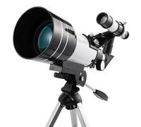 QWAXTRIW Telescopio astronómico, para adultos, apertura de 70 mm (15X-150X), refractor astronómico portátil, monocular, con trípode, con soporte para teléfono Starfinder y espejo de 90°, para