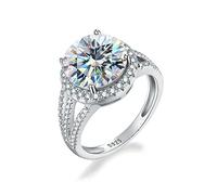 QWdfgS anillo de diamantes, Anillos de boda moissanita corte redondo 5 quilates for mujer, color D, anillos diamante VVS1, anillo plata ley 925, compromiso promesa aniversario 4 puntas(10)