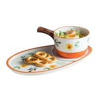 QWdfgS Cuenco de cerámica para fideos, Cuenco de cerámica for fideos instantáneos, cuencos y platillos sopa crema, juego platos for 1 persona, desayuno con galleta(Orange)