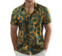 QWEFVB Camisa hawaiana informal de manga corta con botones para hombre, Azul azure, M