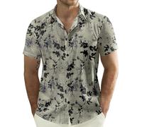 QWEFVB Camisa hawaiana informal de manga corta con botones para hombre, gris, L