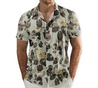 QWEFVB Camisa hawaiana informal de manga corta con botones para hombre, Luz De Color Caqui, XL