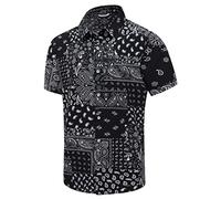 QWEFVB Camisa hawaiana para hombre, unisex, verano, playa, casual, manga corta, con botones, ropa estampada de sombra de palma, Paisley negro, 6XL