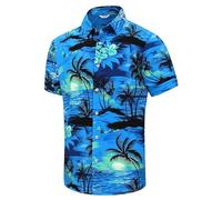 QWEFVB Camisa hawaiana para hombre, unisex, verano, playa, casual, manga corta, con botones, ropa estampada de sombra de palma, Palmera azul, 6XL