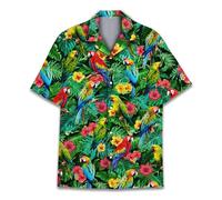 QWEFVB Camisa hawaiana para hombre y mujer, divertida camisa hawaiana para hombre, verano, playa, Aloha, manga corta, botón casual, Loro, XL