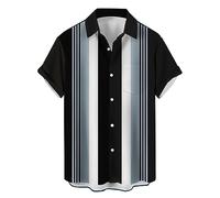 QWEFVB Camisas de bolos para hombre, camisa hawaiana grande y alta, retro, con botones, vintage, Guayabera Camp, A negro, 6XL