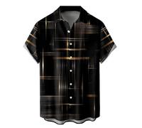 QWEFVB Camisas de bolos para hombre, camisa hawaiana grande y alta, retro, con botones, vintage, Guayabera Camp, 1B Negro Oro, 5XL