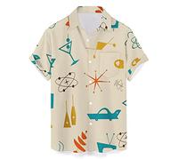 QWEFVB Camisas de bolos retro para hombre estilo rockabilly años 50 botones vintage camisa de campamento, 3XL