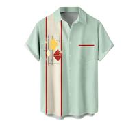 QWEFVB Camisas de bolos retro para hombre estilo rockabilly años 50 botones vintage camisa de campamento, XL