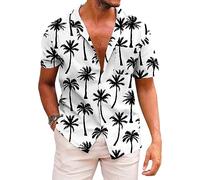 QWEFVB Camiseta hawaiana funky para hombre, camisas de playa de palmeras, camisa tropical de vacaciones, Árbol de coco blanco, XXL