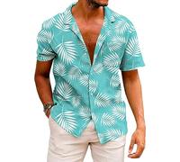 QWEFVB Camiseta hawaiana funky para hombre, camisas de playa de palmeras, camisa tropical de vacaciones, Verde divertido, XL