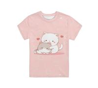QWEFVB Camisetas de manga corta para niñas de 3 a 16 años con cuello redondo para verano, Kawaii Cat5, 15-16 Years