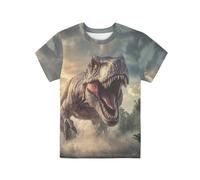 QWEFVB Camisetas de manga corta para niños con cuello redondo liso básico para niños de 3 a 16 años, Un dinosaurio del bosque, 13-14 años