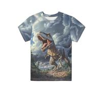 QWEFVB Camisetas de manga corta para niños con cuello redondo liso básico para niños de 3 a 16 años, Un dinosaurio, 9-10 Años